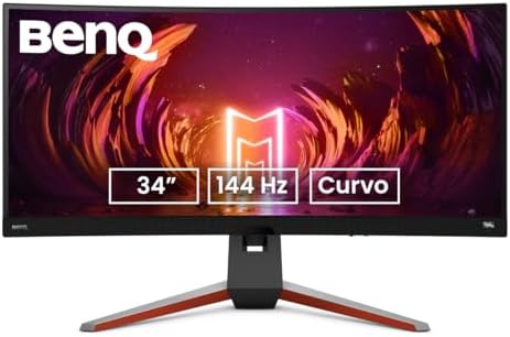 BenQ MOBIUZ EX3410R Curved Gaming Monitor 34" 2K 1440p 144Hz 1ms w/Remote | HDRi | 1000R | Color Optimizer | Freesync Premium Pro | Eye-Care | Height, Swivel & Tilt | 2.1ch w/ 5w Sub | USB Hub