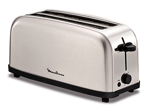 Moulinex Classic LS330D Tostador Acero Inoxidable, 2 Ranuras largas y anchas, 1400 W, 6 Posiciones Tostado, Función Stop y Bandeja Recogemigas, para Todo Tipo de Pan normal, de molde, artesano