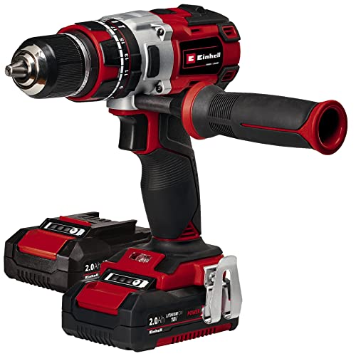 Einhell Atornillador inalámbrico TE-CD 18 Li-i Brushless Power X-Change (con función de impacto, Li-Ion, 18 V, 2 velocidades, 60 Nm, luz LED, maletín, incl. 2 baterías de 2,0 Ah y cargador)