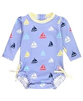 RuffleButts Down by The Bay Long Sleeve One Piece Rash Guard - 12-18m