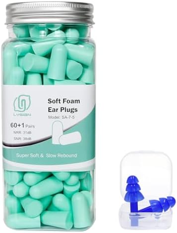 LYSIAN Ultra Soft Foam Earplugs for Sleep - 38dB Noise Reduction Ear Plugs for Sleeping Noise Cancelling, Work, Travel and Shooting Range -60 Pairs Value Pack(Water Blue)