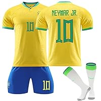 [CONVOW] ネイマール ユニフォーム Neymar 背番号10 ブラジル男子サッカーナショナルチーム 22-23 ブラジル ホーム サッカー ユニフォーム 大人用と子供用練習着 靴下を持参 練習着通気性速乾性ジュニアレプリカジャージ (Size : 24)