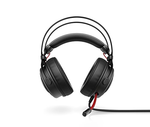 HP Omen 800 - Auriculares para gaming con micrófono (PC/juegos, binaurale, diadema, alámbrico, circumaural), color negro y rojo