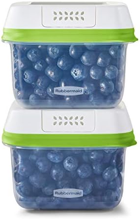 Rubbermaid 2114738 FreshWorks Saver, Medium Short Produce Storage Containers, 2-Pack, 4.6 Cup, Clear