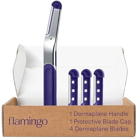 Flamingo Dermaplane Razor Kit, Facial Hair Remover for Women, Includes 1 Dermaplane Handle with Blade Cover and 4 Reflillable Razors