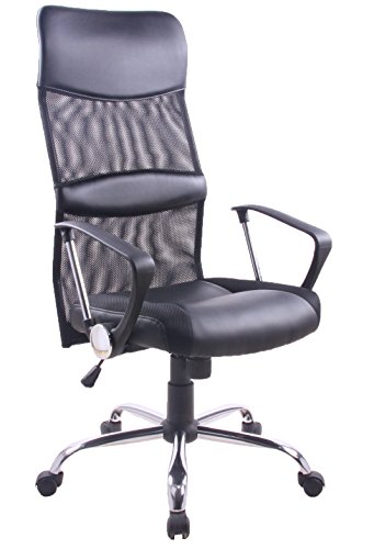 Yale Silla giratoria para estudio despacho o escritorio con ruedas, ideal para teletrabajo.Silla de oficina giratoria con gas cromada mecanismo basculante y tela negra