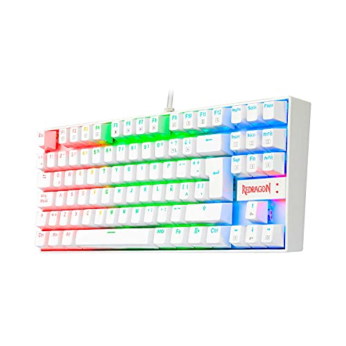 Redragon K552RGB Kumara White - Teclado Gaming Mecánico - Tenkeyless - Interruptores Rojos - Reforzado - Retroiluminado RGB - Distribución Española - Color Blanco- PC Windows Compatible