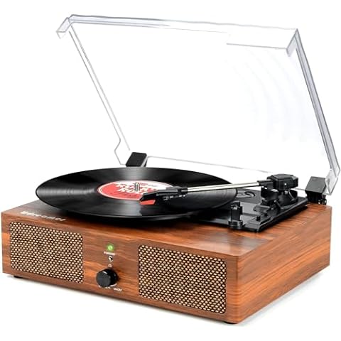 Vinyl Record Player Turntable with Built-in Speakers and USB Belt-Driven Vintage Phonograph Record Player 3 Speed for Entertainment and Home Decoration (Brown)
