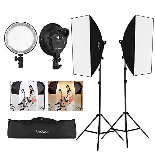 Andoer Softbox Iluminación Kit de Fotografía con 45W 2700K/5500K Luz LED de Dos Colores Actualizada, Light Stand 200cm, Softbox 50*70cm, Estuche Portátil para Foto, Estudio Retratos, Grabación Vídeo