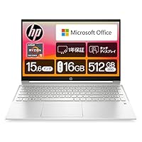 HP ノートパソコン Pavilion 15-eh 2023年モデル 15.6インチタッチディスプレイ IPS液晶 Ryzen5 7530U16GBメモリ 512GB SSD Microsoft Office H&B 2021搭載 Windows11 Home セラミックホワイト (型番：7P9K1PA-AAAT)