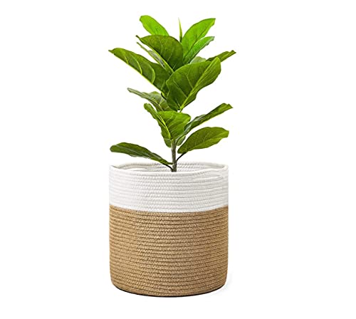 Cesta para Plantas Cesta de Almacenamiento Cuerda de algodón Plegable Cestas Trenzadas Maceta con asa 20 × 20cm