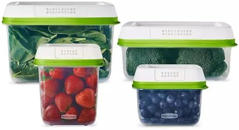 Rubbermaid FreshWorks Produce Saver, Medium and Large Storage Containers, With Lids, 8-Piece Set