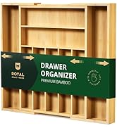 Luxury Bamboo Kitchen Drawer Organizer - Silverware Organizer - Utensil Holder and Cutlery Tray w...