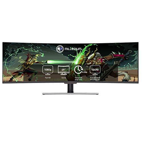 Millenium MD49 - Monitor Gaming Curvo de 49" para e-Sport (QLED, Formato Ultra Panorámico de 32:9, 3840x1080P, 144hz, Respuesta 4ms, UltraWide Full HD, Pantalla HDR 400) Color Negro