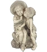 Design Toscano Kissing Kids Boy and Girl Garden Decor Statue, 14 Inch, Polyresin, Antique Stone