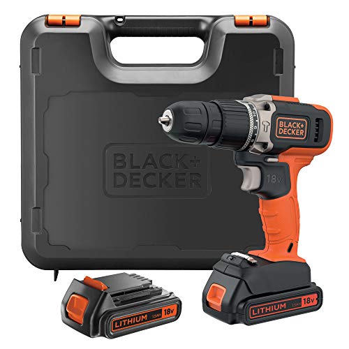 BLACK+DECKER BCD003C2K-QW - Taladro percutor 18V, 21.000 ipm, con 2 baterías litio 1.3Ah y maletín