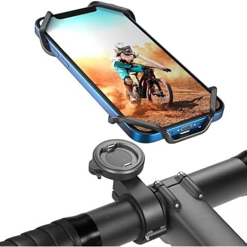 バイクフォンホルダー、バイク用スマートフォンマウント、MTB/ロードEバイク用、アルミニウムベース付きマウンテンバイシクルフォンマウント、1秒ロック&リリースシリコンハンドルバーマウント、iPhoneおよび4.5"-6.7"の全てのスマートフォンに対応