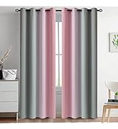 Yakamok Ombre Pink and Grey Curtains for Bedroom, Gradient Room Darkening Curtains, Grommet Therm...