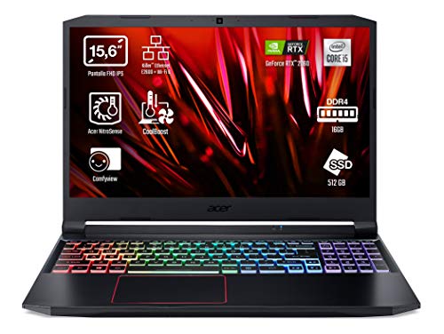 Acer Nitro 5 AN515-55 - Portátil Gaming 15.6" FullHD (Intel Core i5-10300H, 16GB RAM, 512GB SSD, Nvidia RTX2060, Sin Sistema Operativo), Negro - Teclado QWERTY español