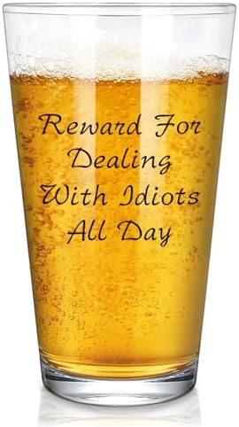 Futtumy Reward For Dealing With Idiots All Day Beer Glass, Funny Beer Gifts for Men Coworker Friend Husband Boss Him, Novelty Beer Glass for Christmas Fathers Day Bosses Day Birthday, 15oz