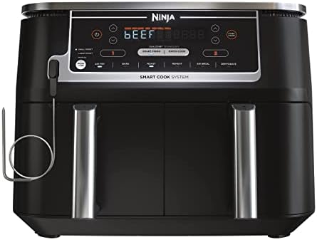 Ninja Air Fryer, Thermometer, Roast, Bake, Air Fry, Crisps, Broil, Reheats, Keep Warm, 10-in-1, Fries, Frozen Food, Veggies, and Meat, Quick Meals, Healthy Meals, Less Oil, 10 QT, Grey, DZ550​