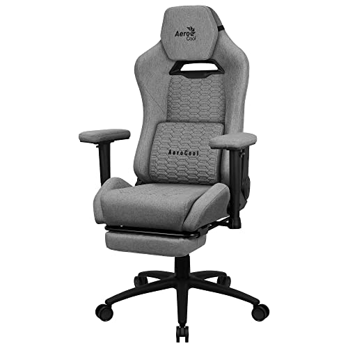 Aerocool ROYALASHGR, Silla Gaming Premium Ergonómica, Reposapiernas, Tecnología Aeroweave, Gris