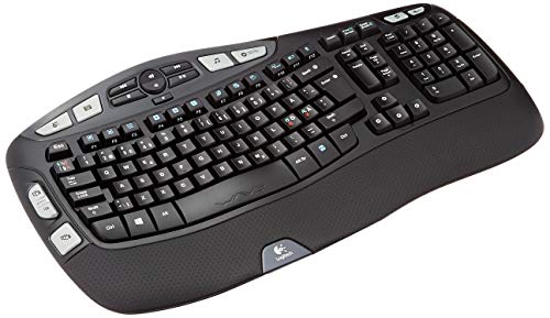 Logitech K350 Teclado Inalámbrico Ergonómico con Receptor USB Unifying, 17 Teclas Programables, Batería de 3 Años, PC/Portátil, Disposición QWERTY Escandinavo, Color Negro