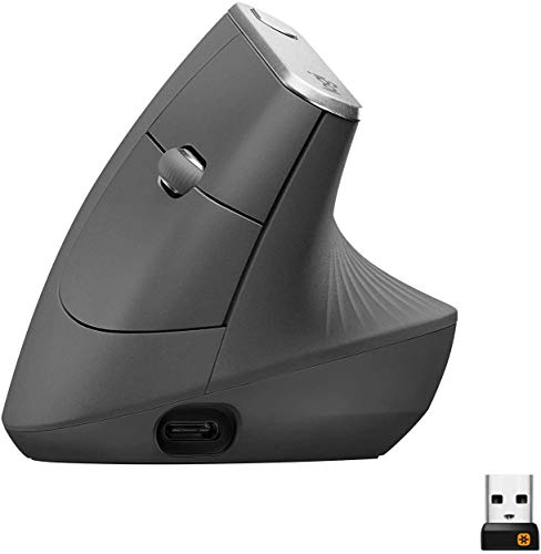 Logitech MX Vertical Ratón Inalámbrico Ergonómico, Multi-Ordenador, 2.4 GHz/Bluetooth con Receptor Unifying USB, Seguimiento Óptico 4000 DPI, 4 Botones, Carga Rápida, Portátil/PC/Mac/iPad OS, Negro