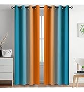 Yakamok Ombre Orange and Blue Curtains for Bedroom, Gradient Room Darkening Curtains, Grommet The...