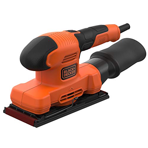 BLACK+DECKER BEW220-QS - Lijadora Orbital 150 W 14.000 RPM, Diámetro Órbita 2 mm, Incluye 1 Hoja de Lija, Bolsa de extracción para el polvo, Fácil montaje Ideal para puertas y paredes