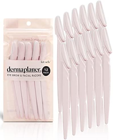 Kitsch Dermaplaning Tool - Face Razors for Women and Men, Eyebrow Trimmer & Face Shaver for Women, Facial Hair Removal for Women and Men, Dermaplane Razor for Women Face, 12 pc (Blush)