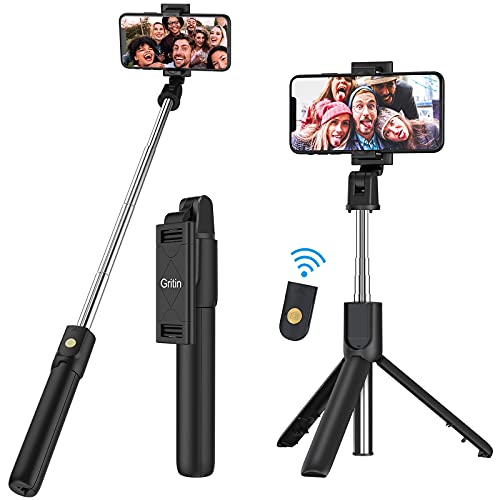 Gritin Palo Selfie Trípode, 3 en 1 Selfie Stick Móvil Bluetooth con Inalámbrico Control Remoto, Monópode Extensible para Phone 11 Pro Max / 11 Pro / XS Max / XR / 8, Galaxy S10 / S9 , Huawei, Xiaomi