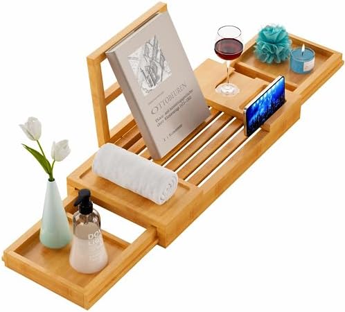 Yirilan Bamboo Bathtub Tray, Expandable Bathroom Tray, Waterproof Tray Caddy, Perfect Bath Caddy for Home Spa, Gift for Loved Ones-Bamboo