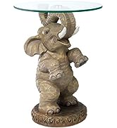 Design Toscano Good Fortune Elephant African Decor Glass Topped Side Table, 21 Inch, Polyresin, F...