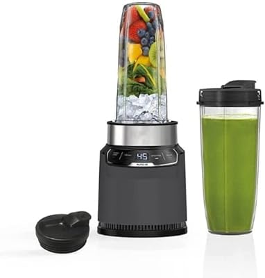 Ninja BN401-A Nutri Pro Compact Personal Blender, Auto-iQ Technology, 1100-Peak-Watts, for Frozen Drinks, Smoothies, Sauces & More, With To-Go Cups & Spout Lids, Gray