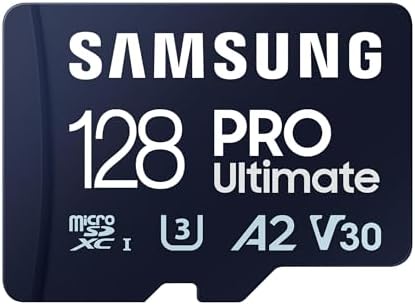 Samsung PRO Ultimate microSD memory card, 128 GB, UHS-I U3, 200 MB/s read, 130 MB/s write, Includes USB card reader, For smartphone, drone or action cam