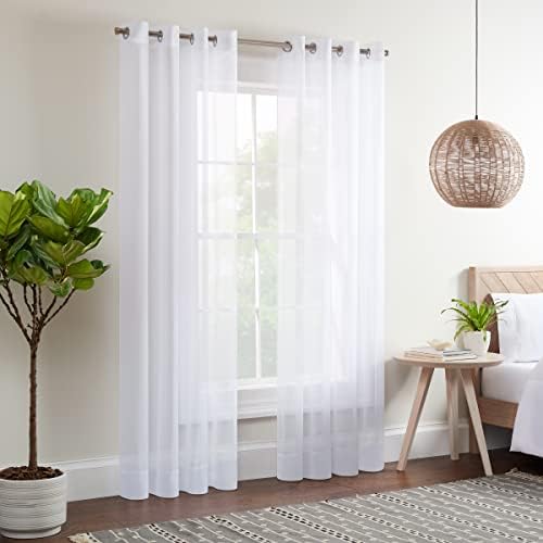 Eclipse Kiara Modern Sheer Voile Light Filtering Grommet Window Curtains for Bedroom (2 Panels), 54 in x 84 in, White