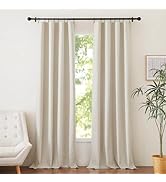 NICETOWN 100% Blackout Natural Linen Bedroom Curtains 52" Width by 95" Length 2 Panels with Therm...