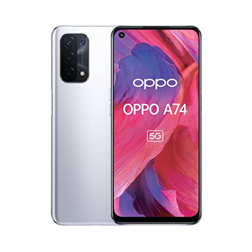 OPPO A74 5G - Pantalla 6,49" (FHD+ 90Hz, 6 GB RAM+ 128 GB Almacenamiento, Qualcomm Snapdragon 480 5G, Cuádruple cámara 48+8+2+2 MP, 5000 mAh con carga rápida de 18 W) Plata [Versión ES/PT]