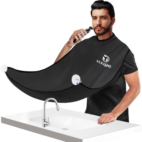 Vuelane Beard Bib - Beard Bib Hair Catcher for Men Shaving - Non-Stick Beard Bib Apron with Strong Suction Cups - Grooming Gifts for Husband, Dad - Black