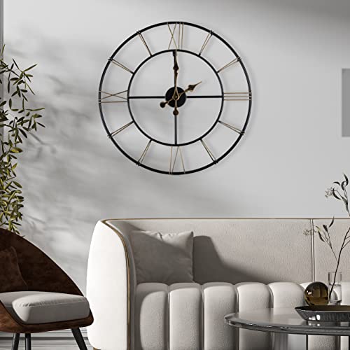 Reloj de pared de estilo vintage industrial, con números romanos, silencioso, de metal, para casa, salón, cocina, dormitorio