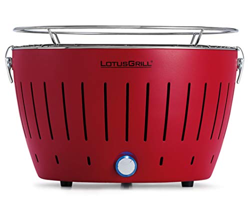 LotusGrill Standard G-RO-34P RED Barbacoa con baterías y cable de alimentación USB, Rojo