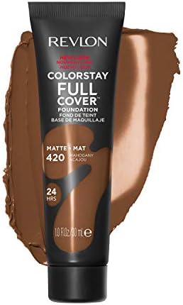 Revlon ColorStay Full Cover Longwear Matte Foundation, Heat & Sweat Resistant Lightweight Face Makeup, Mahogany (420), 1.0 oz