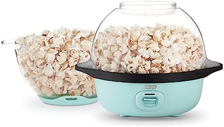 DASH SmartStore™ Stirring Popcorn Maker, 3QT Hot Oil Electric Popcorn Machine with Clear Bowl, 12 Cups - Aqua