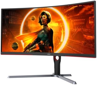 AOC CU34G3S 34" Frameless Curved Ultrawide Gaming Monitor, WQHD 3440 x1440, 165Hz 1ms, FreeSync Premium, Height Adjustable, 3-Year Zero-Bright-dot, Black