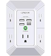 USB Wall Charger, Surge Protector, QINLIANF 5 Outlet Extender with 4 USB Charging Ports ( 4.8A To...