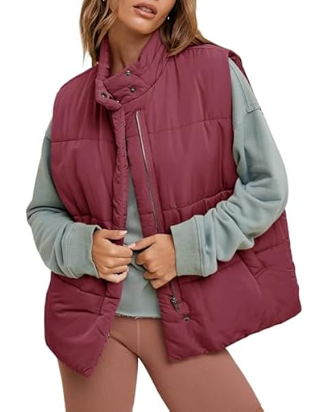 Tankaneo Womens Oversized Puffer Vest Stand Collar Zip Up Sleeveless Jackets Lightweight Fall Casual Coats Outerwear