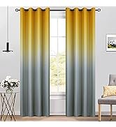 Yakamok Blackout Ombre Yellow and Grey Curtains for Living Room,Room Darkening Thermal Insulated ...