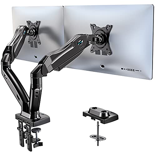 HUANUO Soporte de Monitor Dual, Brazo de Resorte de Gas Giratorio 360 ° para Pantallas de 13 a 27 Pulgadas, 2 Opciones de Montaje, VESA 75/100