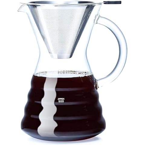 Unbreakable Pour Over Coffee Maker with Permanent Stainless Filter 8 Cup, Thickened Heat-Resistant Borosilicate Glass Dripper Coffee Brewer, Stovetop Safe